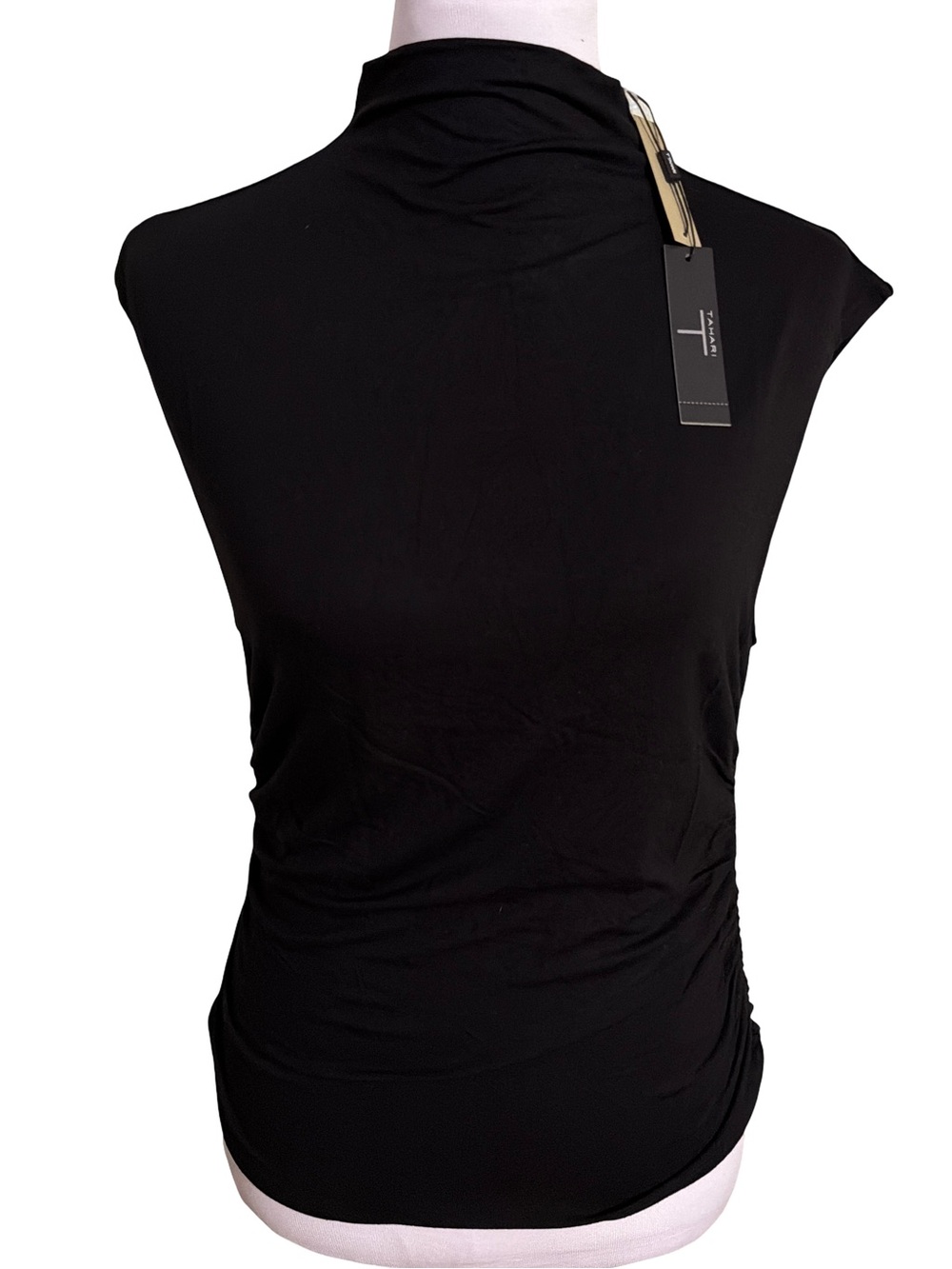 Tahari Black Sleeveless Mock Neck Top
